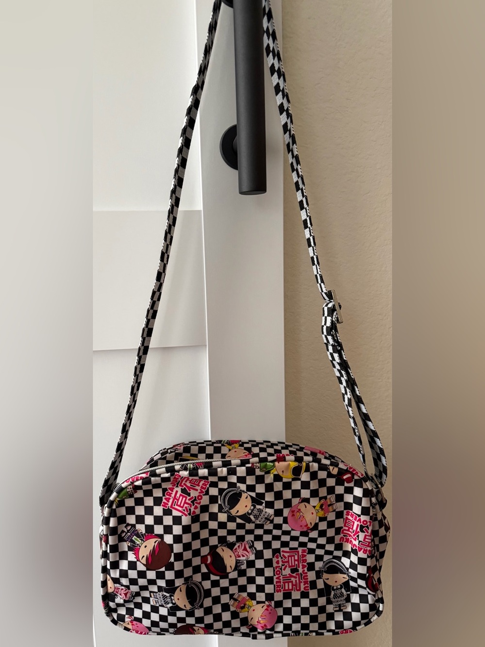 Harajuku Lovers Crossbody Black and White Checkered Bag - Picture 4 of 12